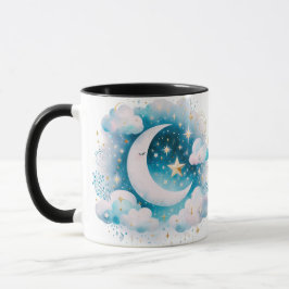 Caneca Lua Crescente Azul e Branco Celestial Boho Moderno