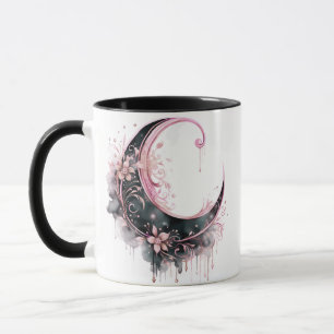 Caneca Lua Crescente Boêmia Preto e Rosa Halloween