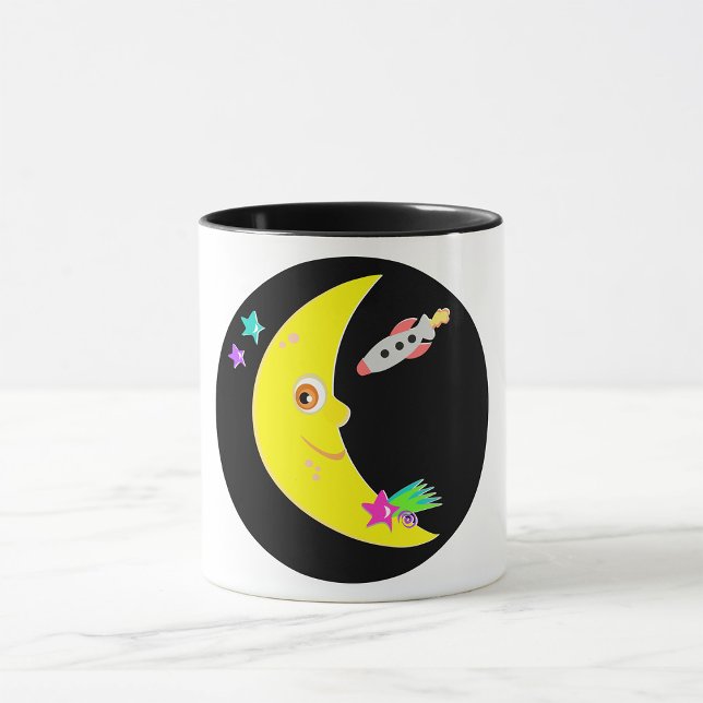 Caneca Lua Crescente de Desenho Animado e Foguete Espacia (Criador carregado)