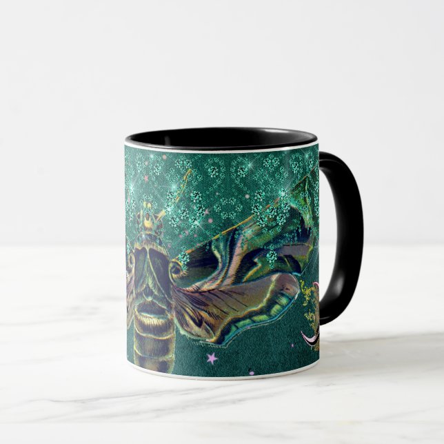 Caneca Lua de mariposa esmeralda noite espargueira verde (Frente Esquerda)