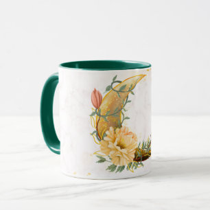 Caneca Lua Floral, bege e gráfico amarelo