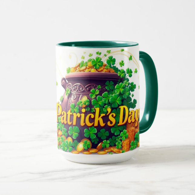 Caneca Lucky Pot of Gold Centered Shamrock Illustration (Frente Esquerda)