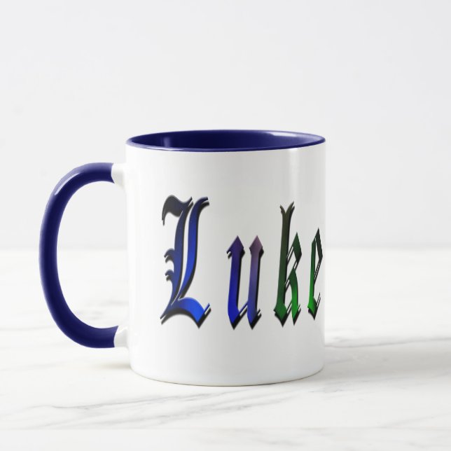 Caneca Luke, Nome, Logo, Blue Ringer Combo Mug. (Esquerda)