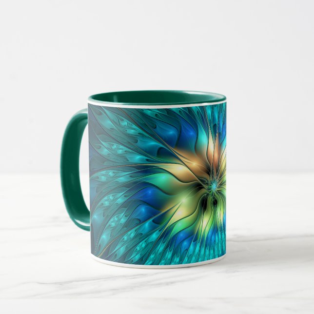 Caneca Luminosa Fantasia Flor, Colorida Abstrato Fractal (Frente Esquerda)