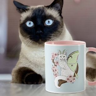 Caneca Luna Moth Lua Gato Branco Verde