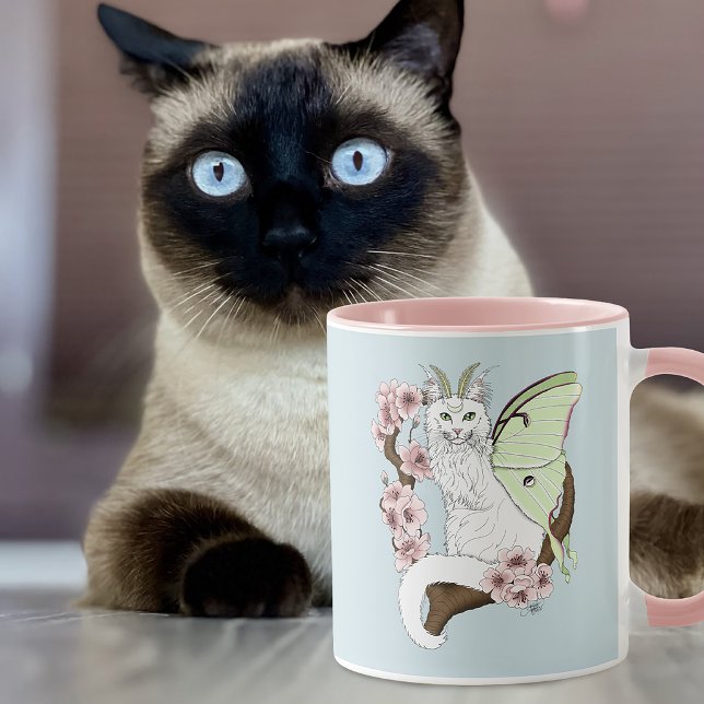 Caneca Luna Moth Lua Gato Branco Verde (Criador carregado)