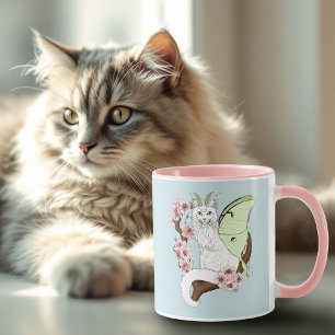 Caneca Luna Moth Moon White Cat Green
