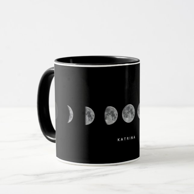 Caneca Lunar Moon Fases Celestial Nome Personalizado (Frente Esquerda)