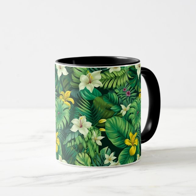 Caneca Lush Tropical Green - Tropical Foliage Beach Mug (Frente Esquerda)