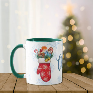 Caneca Luvas de floco de neve com guloseimas de Natal