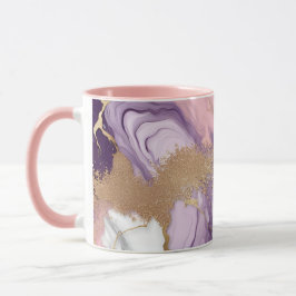 Caneca Luxo Marble Glitter Rosa Púrpura Dourada