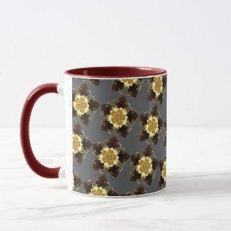 Caneca Luxuoso Design de Mandala Floral Dourada Ornamenta