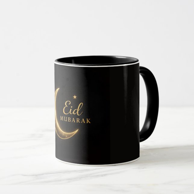 Caneca Luxury Gold Crescent Eid Mubarak Mug – Modern Isla (Frente Esquerda)