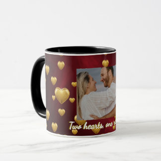 Caneca Luxury Red and Gold Heart Personalized Photo Coupl