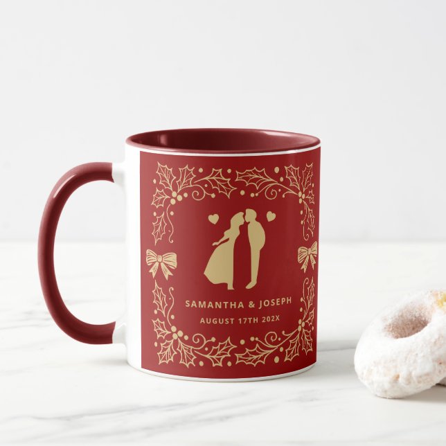 Caneca Luxury Red & Antique-Gold Custom Wedding (Com Donut)