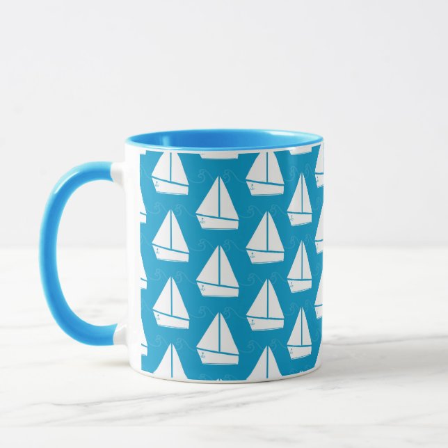 Caneca Luz - teste padrão azul do veleiro (Esquerda)