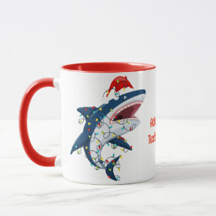 Caneca Luzes de Natal de Tubarão Santa Árvore de Sharkmas