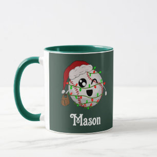Caneca Luzes de Natal Personalizadas com Nome de Beisebol