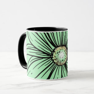 Caneca Maçã de café verde-hortelã e flor preta