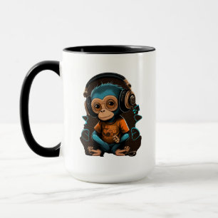 Caneca Macaco Bonito Ouvindo Música, Música Macaco Imerso