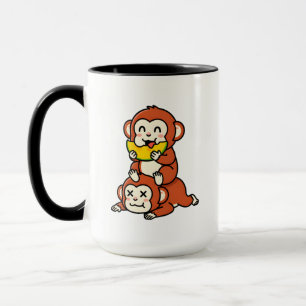Caneca Macaco Fofo Comendo Melancia Arte Engraçada em Pil