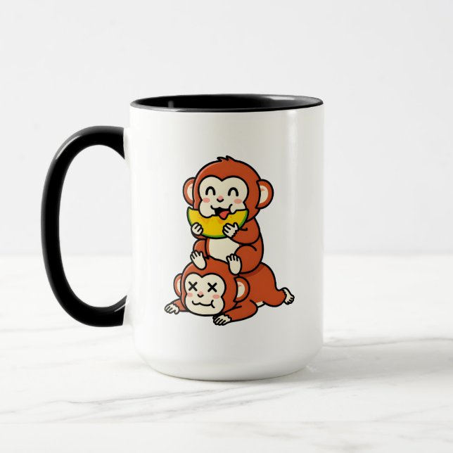 Caneca Macaco Fofo Comendo Melancia Arte Engraçada em Pil (Esquerda)