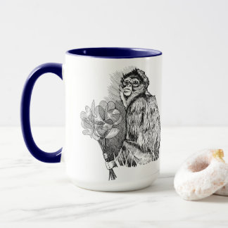 Caneca Macaco segurando flores de papel