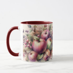 Caneca Maçãs em queda de cores pastosas pintura a aquarel