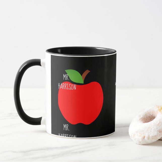 Caneca Maçãs Para O Professor Preto (Com Donut)