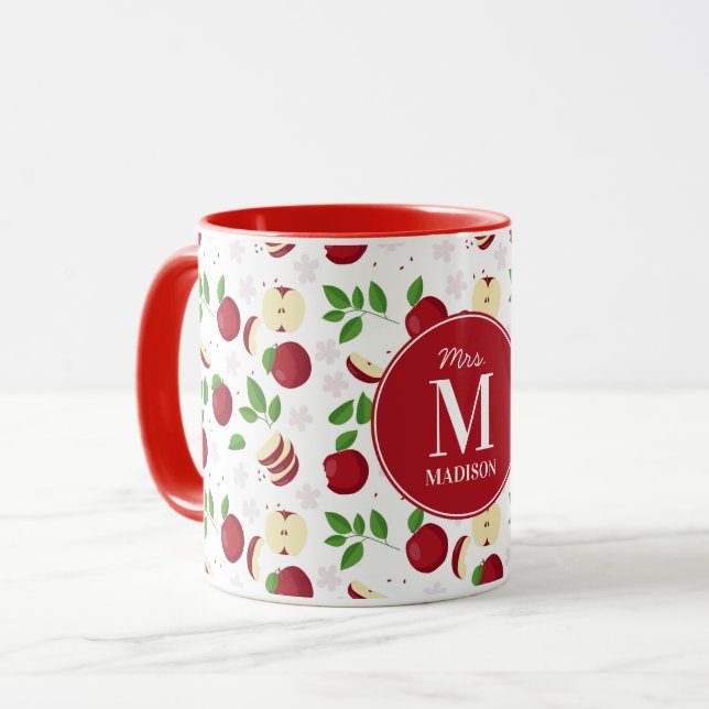 Caneca Maçãs Vermelhas, Blossomas Nome Personalizado do P (Frente Esquerda)