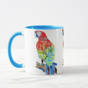 Caneca Macaw Papagaio Colorido Pássaros Aquarela Azul Mug