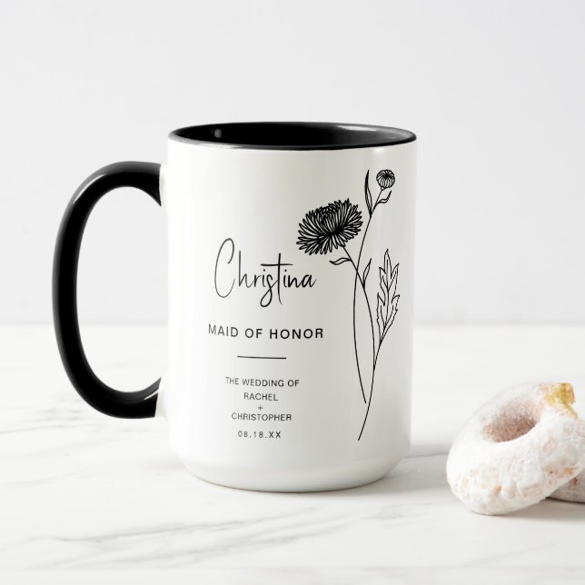 Caneca Madrinha de casamento de novembro | Flor Chrysanth (Com Donut)