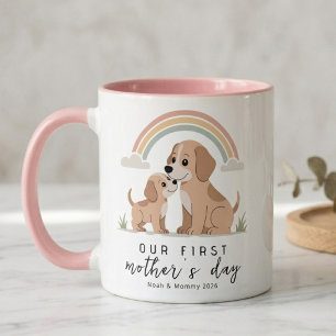 Caneca Mãe Cachorro Filhote Primeiro Dia das Mães Arte Pa