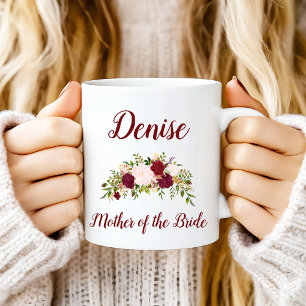 Caneca Mãe da Noiva Marsala Rosa Floral Casamento