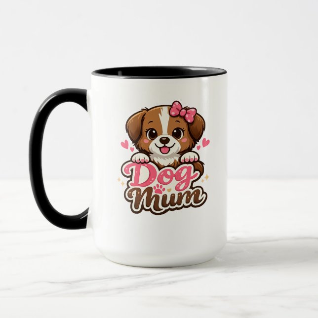 Caneca Mãe de Cachorro Fofa com Laço Rosa e Pegadas de Pa (Esquerda)