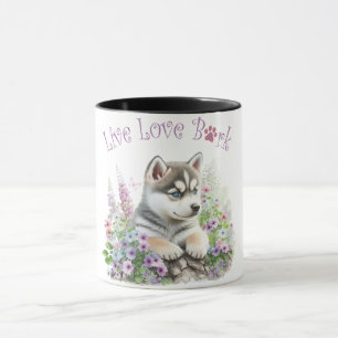 Caneca Mãe de Cachorro Husky Floral