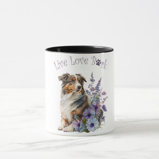Caneca Mãe de Cachorro Pastor Australiano Floral (Centro)