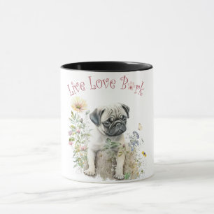 Caneca Mãe de Cachorro Pug Floral