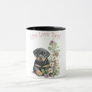 Caneca Mãe de Cachorro Rottweiler Floral