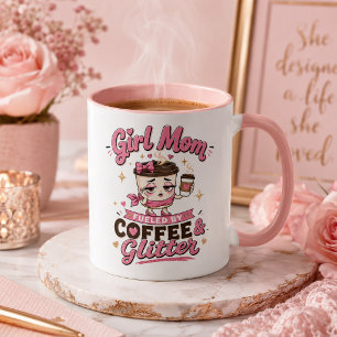 Caneca Mãe de Menina Energizada por Café e Brilho Engraça