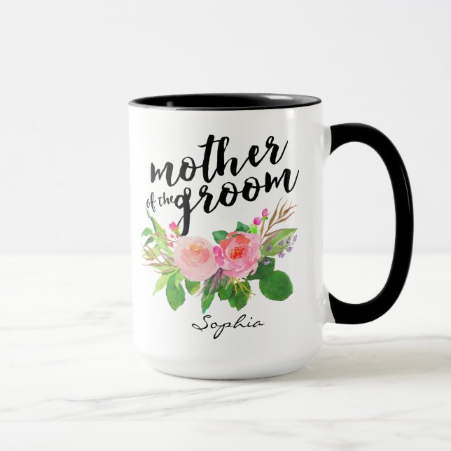 Caneca Mãe do Groom Watercolor Floral Personalizada (Direita)