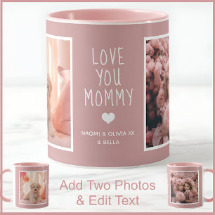 Caneca Mãe Duas Fotos Texto Personalizado Rosa Empoeirado