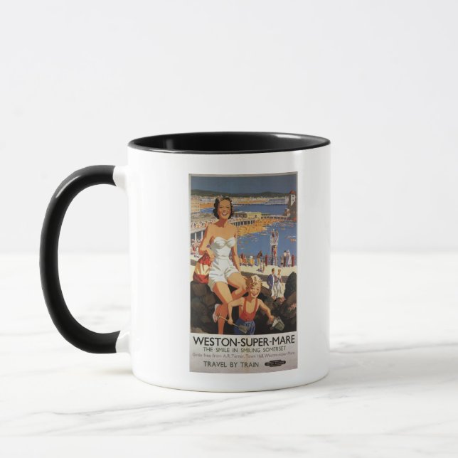 Caneca Mãe e Filho na Poster da ferrovia de praia (Esquerda)