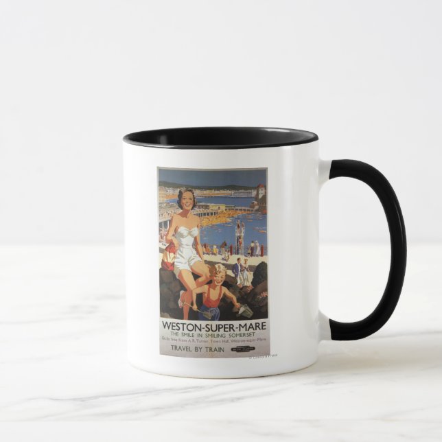 Caneca Mãe e Filho na Poster da ferrovia de praia (Direita)