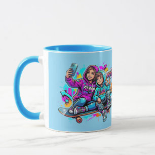 Caneca Mãe e Filho Skatista: Nome Personalizado Co