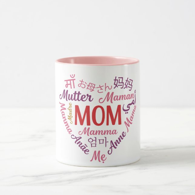 Caneca Mãe em vários idiomas no Dia das Mães em forma de  (Centro)