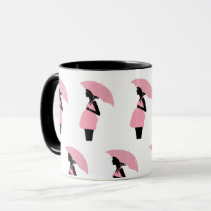 Caneca Mãe Esperada Radiante: Guarda-chuvas Rosa