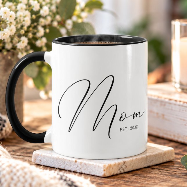 Caneca Mãe Estabeleceu Roteiro Branco Nova Mãe (Criador carregado)