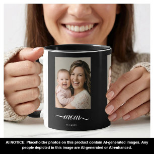 Caneca Mãe Estabelecida Ano da Foto Preta Personalizada