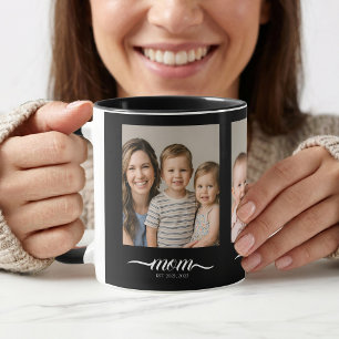 Caneca Mãe Estabelecida Roteiro Preto 3 Colagem de Fotos